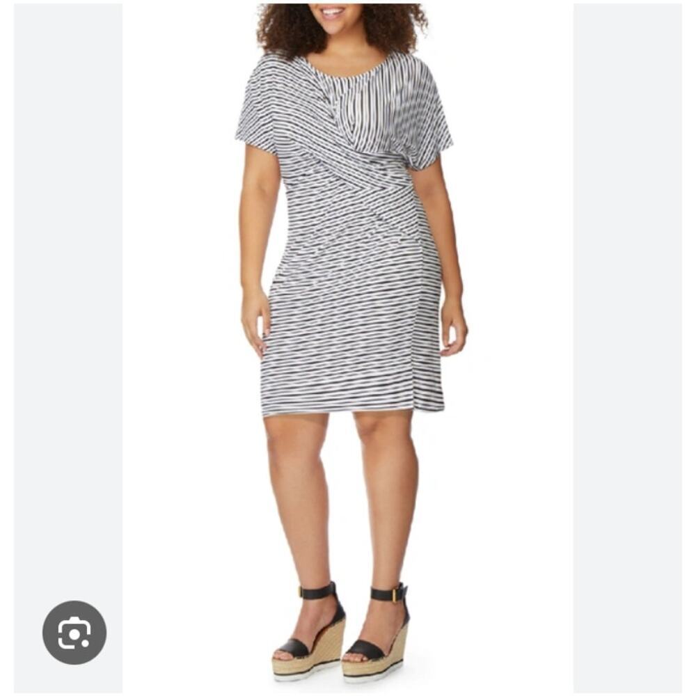 Rebel Wilson x Angels Twist Stripe Dress White Black Size 2X